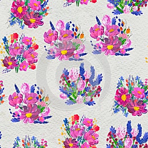 Seamless pattern with flowers. Watercolor or acrylic painting. Hand drawn floral background.