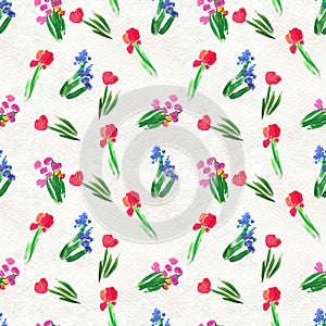 Seamless pattern with flowers. Watercolor or acrylic painting. Hand drawn floral background.