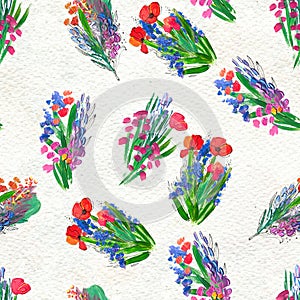 Seamless pattern with flowers. Watercolor or acrylic painting. Hand drawn floral background.