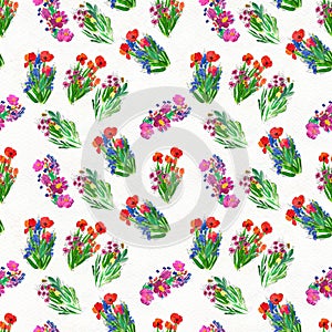 Seamless pattern with flowers. Watercolor or acrylic painting. Hand drawn floral background.