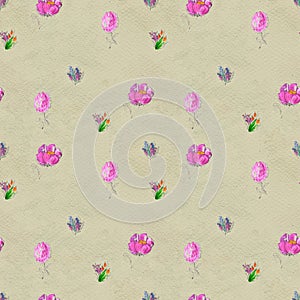 Seamless pattern with flowers. Watercolor or acrylic painting. Hand drawn floral background.