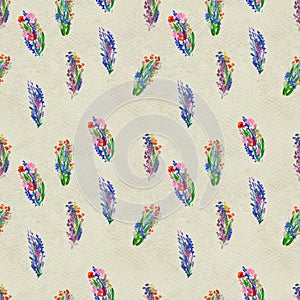 Seamless pattern with flowers. Watercolor or acrylic painting. Hand drawn floral background.