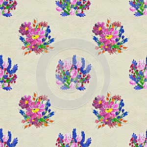 Seamless pattern with flowers. Watercolor or acrylic painting. Hand drawn floral background.