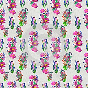 Seamless pattern with flowers. Watercolor or acrylic painting. Hand drawn floral background.