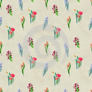 Seamless pattern with flowers. Watercolor or acrylic painting. Hand drawn floral background.