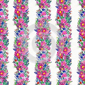 Seamless pattern with flowers. Watercolor or acrylic painting. Hand drawn floral background.