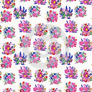 Seamless pattern with flowers. Watercolor or acrylic painting. Hand drawn floral background.