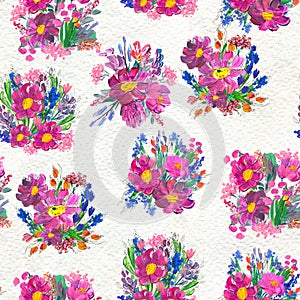 Seamless pattern with flowers. Watercolor or acrylic painting. Hand drawn floral background.