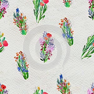 Seamless pattern with flowers. Watercolor or acrylic painting. Hand drawn floral background.