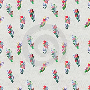 Seamless pattern with flowers. Watercolor or acrylic painting. Hand drawn floral background.