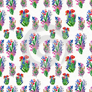 Seamless pattern with flowers. Watercolor or acrylic painting. Hand drawn floral background.