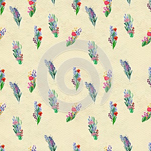 Seamless pattern with flowers. Watercolor or acrylic painting. Hand drawn floral background.