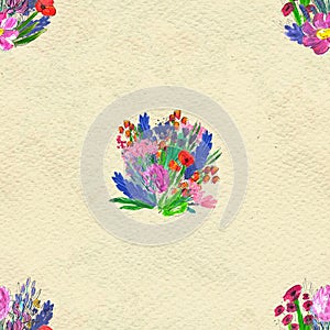 Seamless pattern with flowers. Watercolor or acrylic painting. Hand drawn floral background.