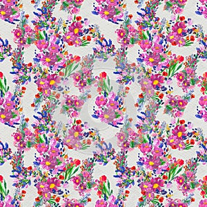 Seamless pattern with flowers. Watercolor or acrylic painting. Hand drawn floral background.