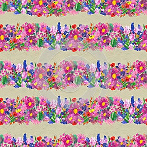 Seamless pattern with flowers. Watercolor or acrylic painting. Hand drawn floral background.