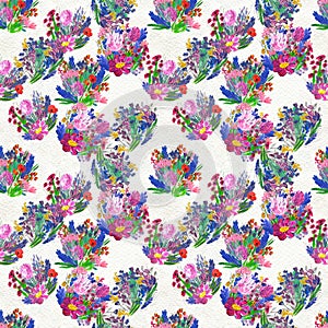 Seamless pattern with flowers. Watercolor or acrylic painting. Hand drawn floral background.