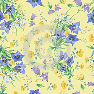 Seamless pattern of flowers on a yellow background