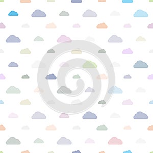Seamless pattern of fluffy pastel colored clouds on white background