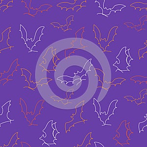 Seamless pattern with flying bats. Continuous one line drawing vector illustration