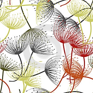 Seamless pattern. Flying of dandelion seeds. Stylish repeating texture. Vector.
