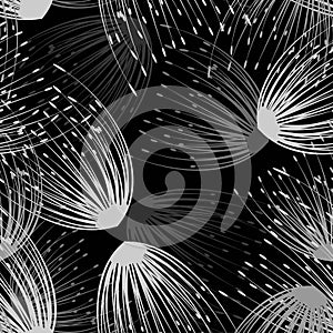 Seamless pattern. Flying of dandelion seeds. Stylish repeating texture. Vector.