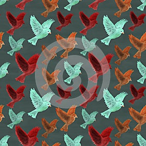 seamless pattern of flying doves in vivid colors