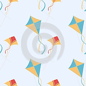 Seamless pattern with flying kites. Vector hand drawn illustration for wrapping paper,wallpaper,surface design.