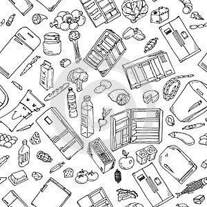 seamless pattern food and refrigerators doodle