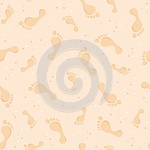 Seamless pattern of footprints on the beach sand. Vector illustration