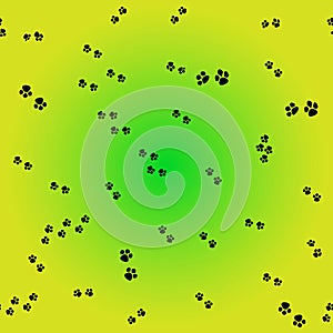 Seamless pattern, footprints on a green background