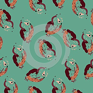 Seamless pattern with forest bird owls. Cute owls background. Great for packaging, printing, fabric and textiles.