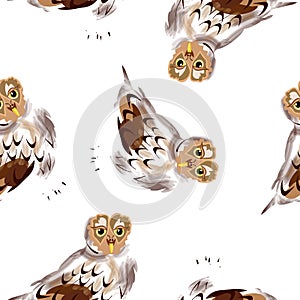 Seamless pattern with forest bird owls. Cute owls background. Great for packaging, printing, fabric and textiles.