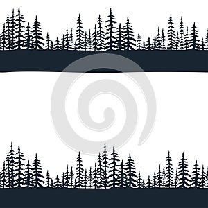 Seamless pattern with forest of Christmas fir trees silhouette. Coniferous spruce panorama. Park of evergreen wood