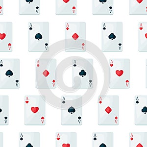 Seamless pattern with four aces playing cards suit.