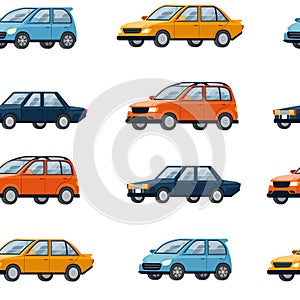 Seamless pattern of four different cars retro and modern city automotive vector illustration