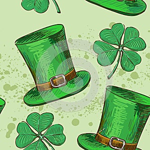 Seamless pattern four leaf clover, luck, or St.