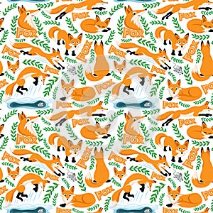 Seamless pattern with foxes.