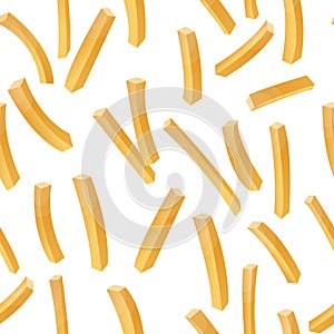 Seamless pattern with French Fries Potato. Fast Food Background. Isolated On a White Background. Vector.