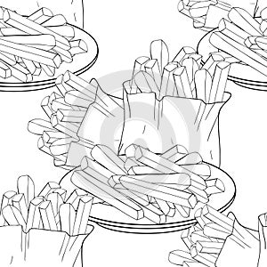 Seamless pattern french fries snack food. vector illustration