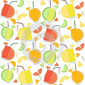 Seamless pattern with fresh citrus juices and citrus slices