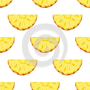 Seamless pattern with fresh cut slice pineapple fruit on white background. Summer fruits for healthy lifestyle. Organic fruit.