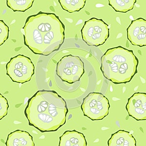 Seamless Pattern With Fresh Green Hand Drawn Cucumber Slice