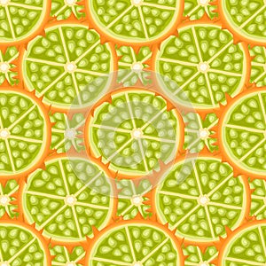 Seamless pattern with fresh half cut kiwano fruit isolated on white background. Summer fruits for healthy lifestyle