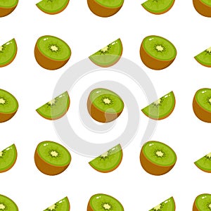 Seamless pattern with fresh half and slice kiwi fruit on white background. Summer fruits for healthy lifestyle. Organic fruit.