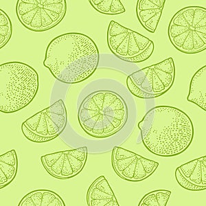 Seamless pattern fresh whole and slice lime. Isolated on white