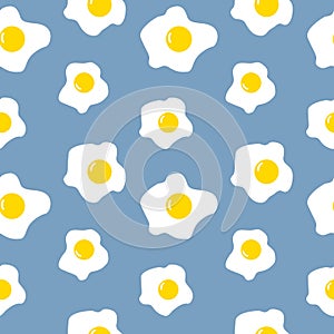 Seamless pattern with fried eggs on a blue background