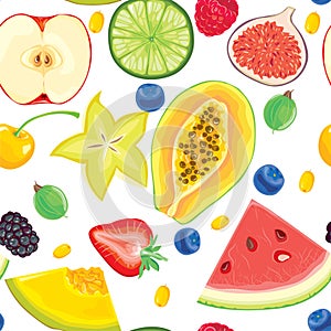 Seamless pattern of fruit and berries