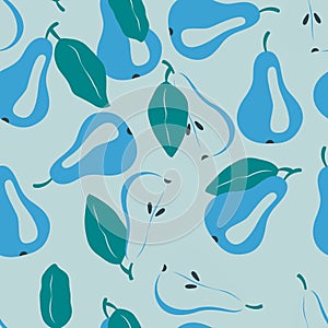 Seamless pattern with fruit shapes. Pears in blue and green. Colorful vector