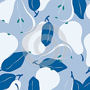 Seamless pattern with fruit shapes. Pears in blue and green. Colorful vector