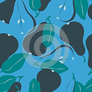 Seamless pattern with fruit shapes. Pears in blue and green. Colorful vector
